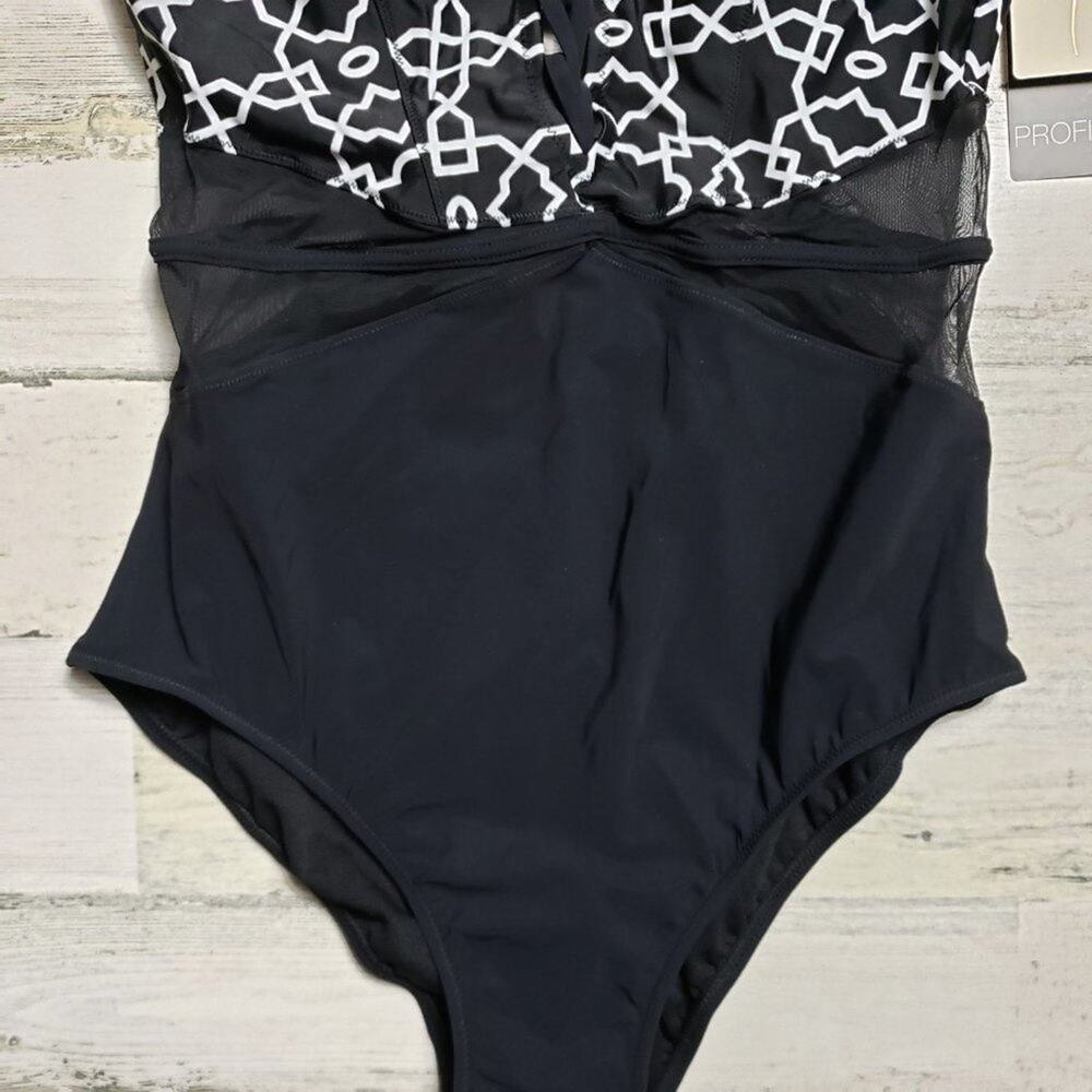 NWT Profile By Gottex Casablanca Lace-Up V-Neck One Piece Swim Bathing Suit 14 - Picture 4 of 13